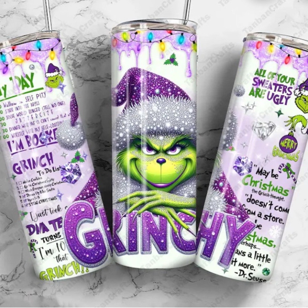 Grinch Themed Tumbler with Straw